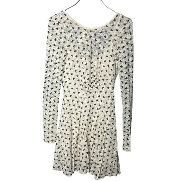 Free People Women’s Sz XS Long Sleeve Mini Dress Cream / Black - Picture 2 of 10